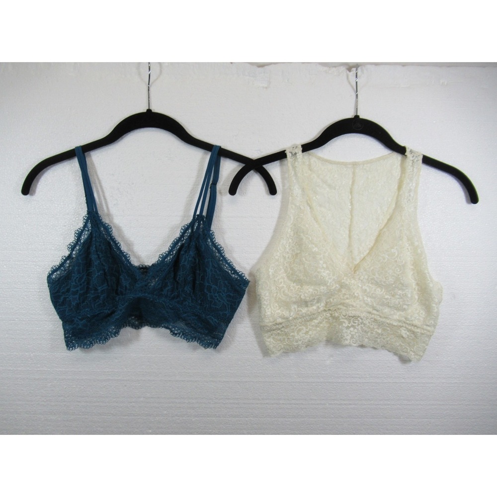 Soma Unlined Lace Bralette Bra Lot Medium Ivory Blue Wireless Embraceable